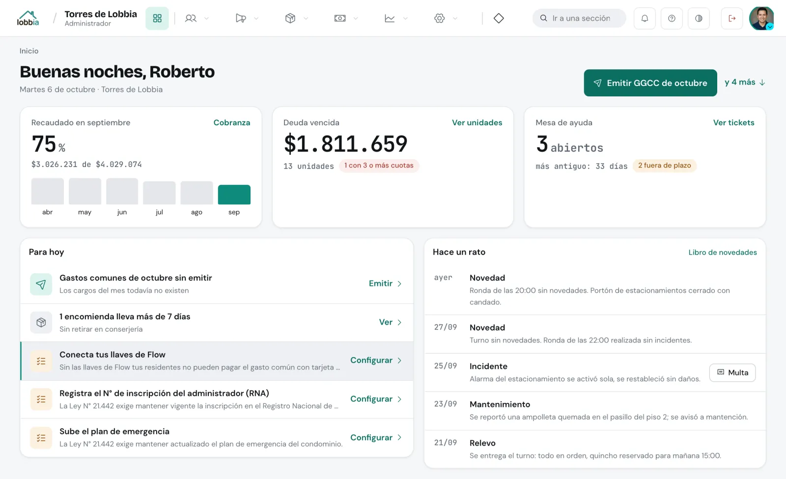 Panel web de la administración en Lobbia